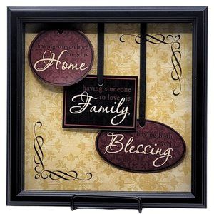Home Family Blessing Inspiring Quote Shadow Box Mounted Wall Art Decor, 8" X 8"